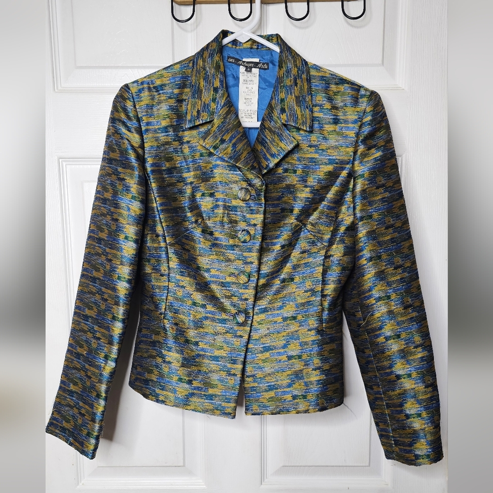 Vintage ces Astuces Astu Linen Blend Blazer Made In France Size 2